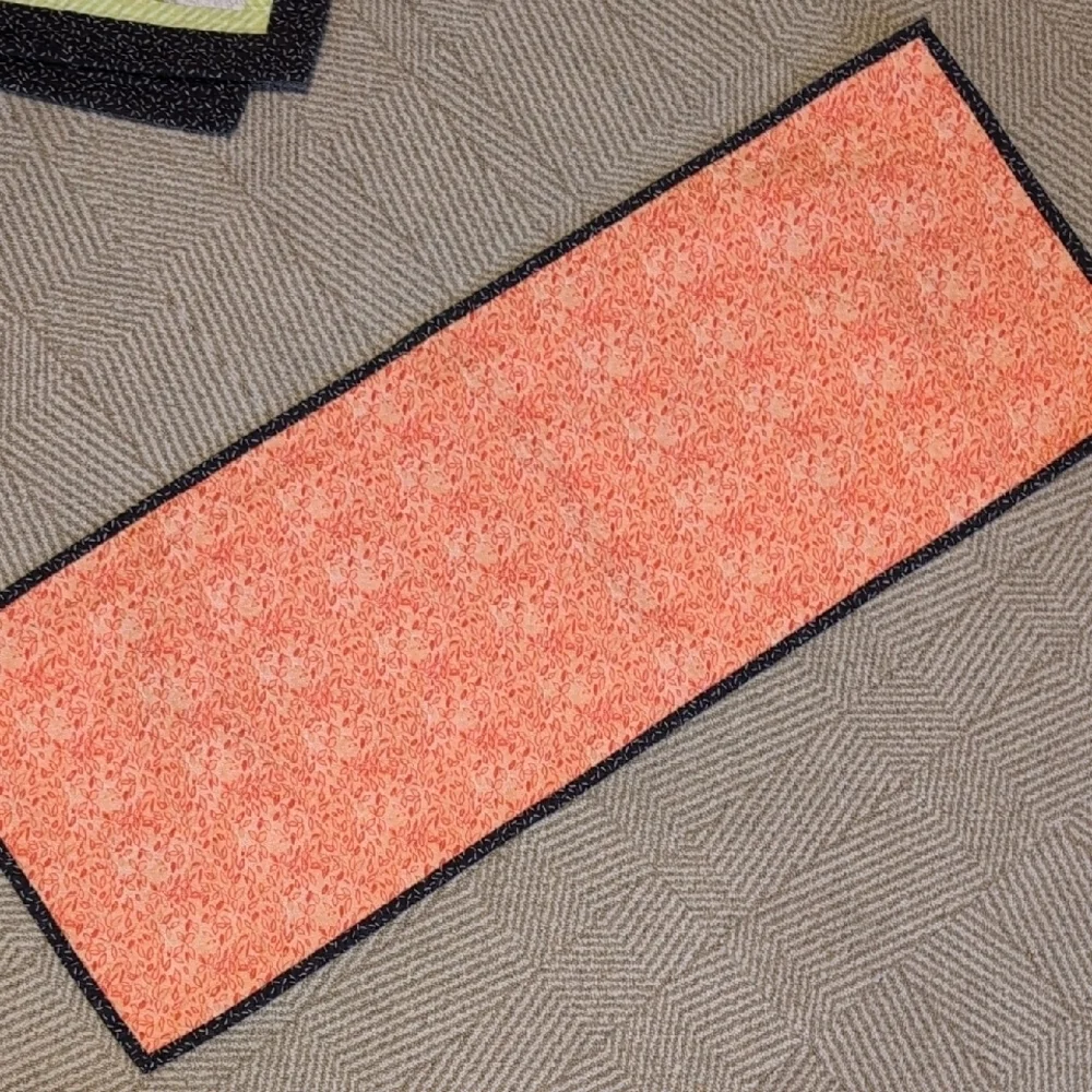 Handmade Bright Quilted Placemat & Table Runner Set Coral Lime Green Black